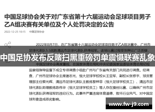 中国足协发布反赌扫黑重磅罚单震慑联赛乱象